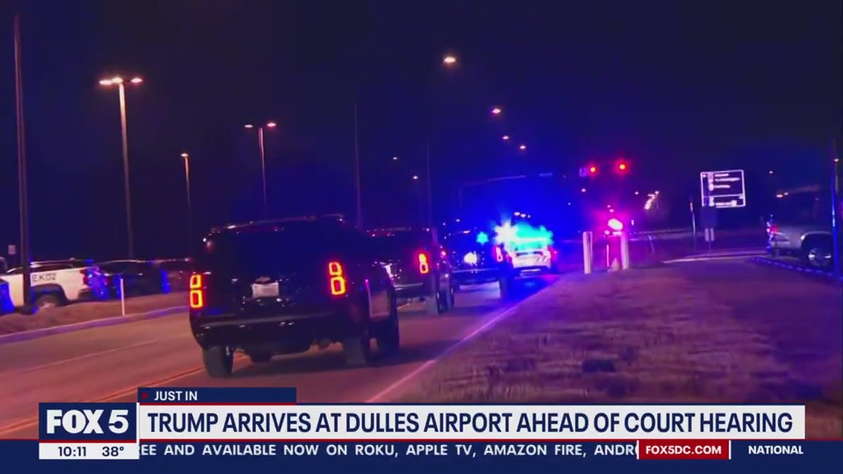 Donald Trump arrives at Dulles Airport ahead of DC court hearing